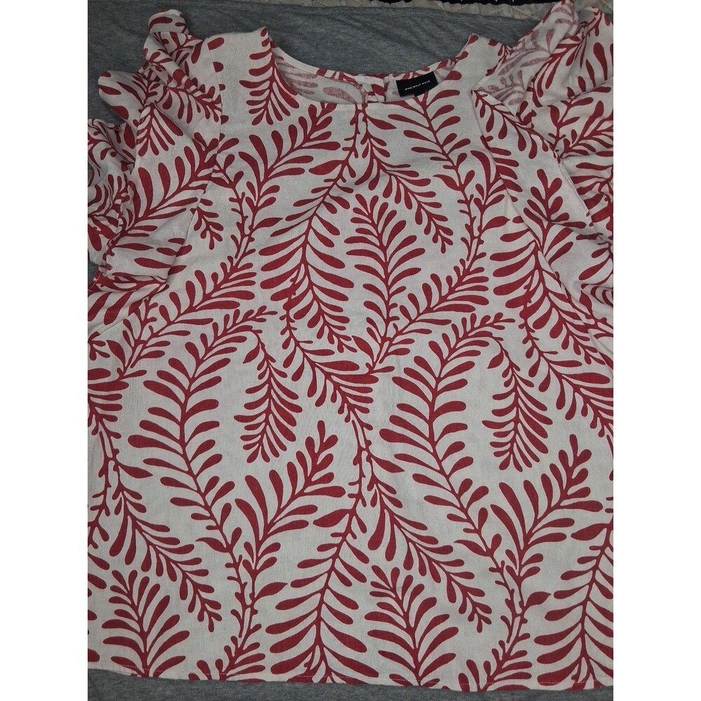 Who What Wear Floral Blouse Ruffle Sleeve Crew Neck Back Button Linen Blend L - Picture 10 of 10